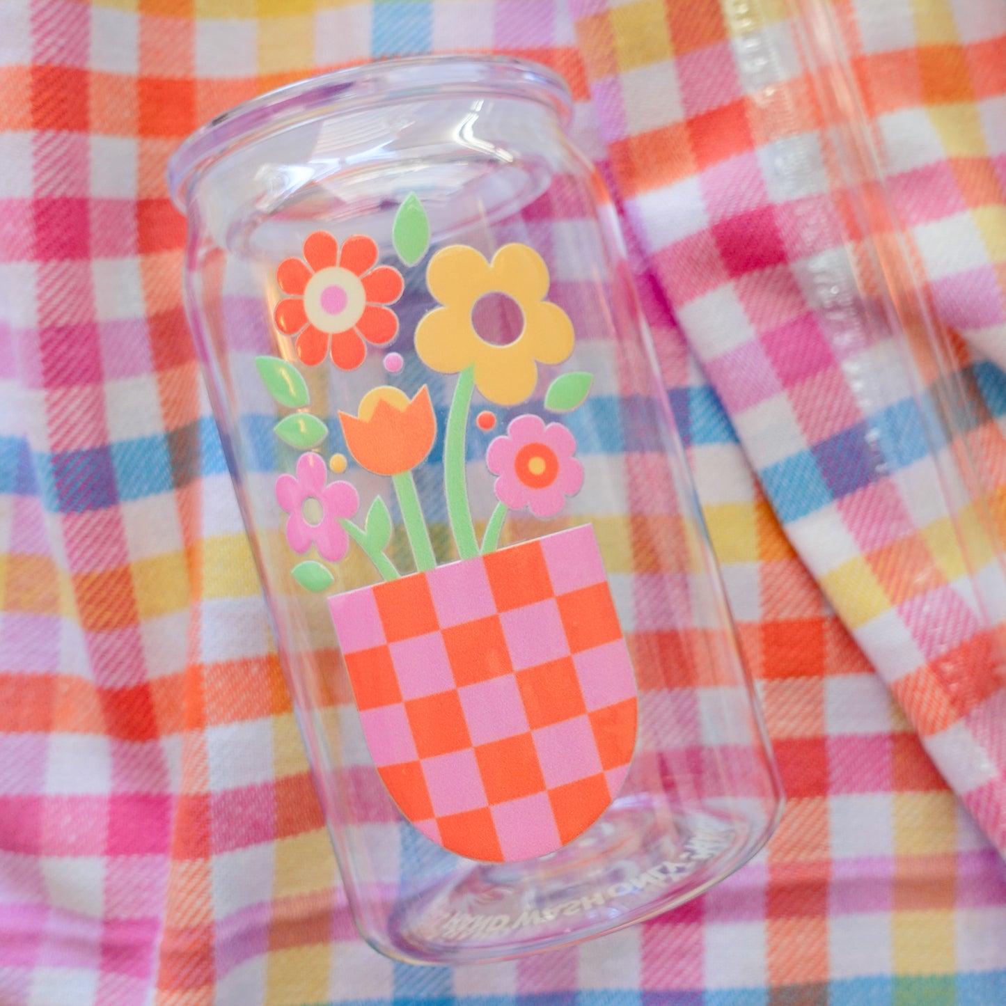 Spring Flowers - 16 oz Clear Cup w/Lid and Straw