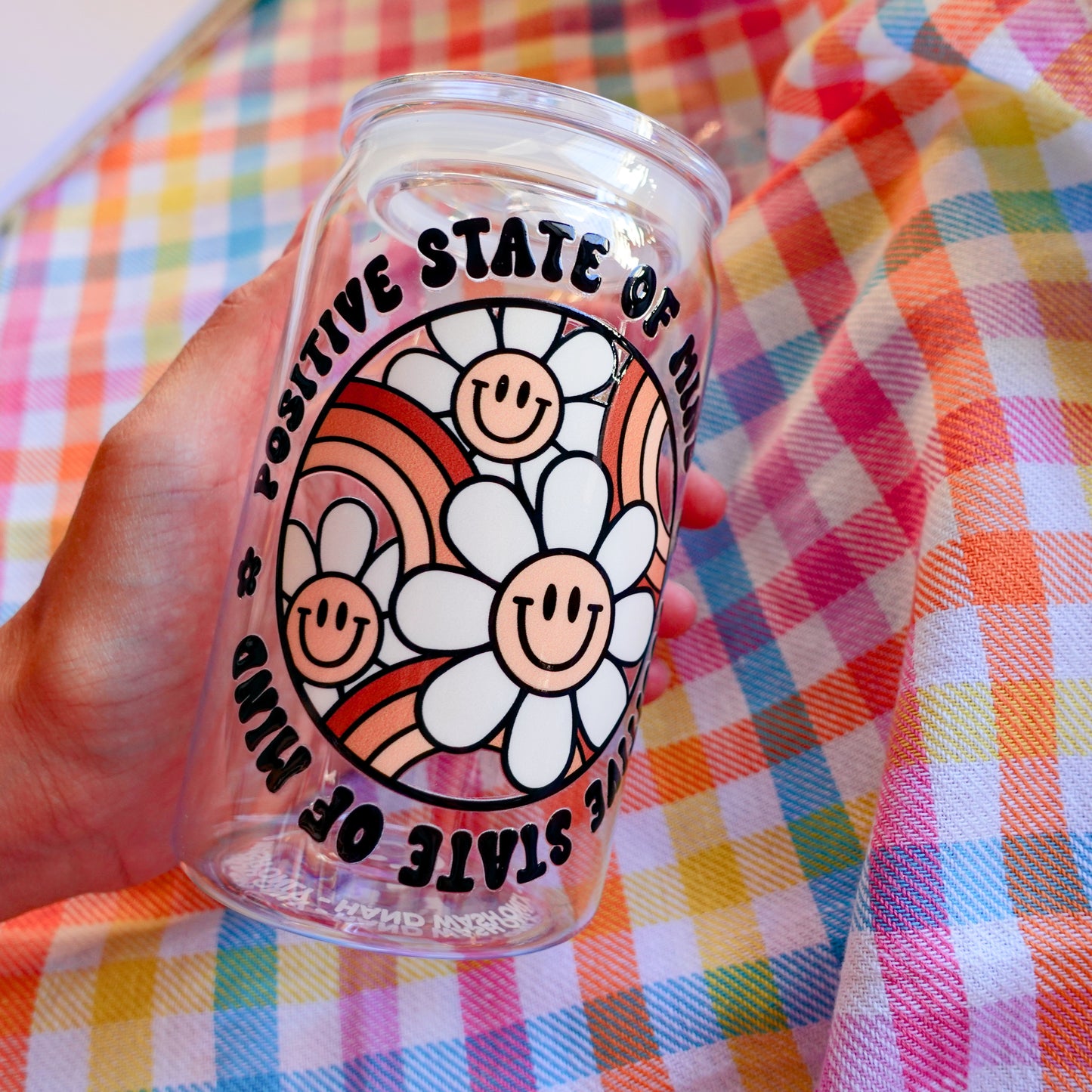 Positive State of Mind - 16 oz Clear Cup w/Lid and Straw