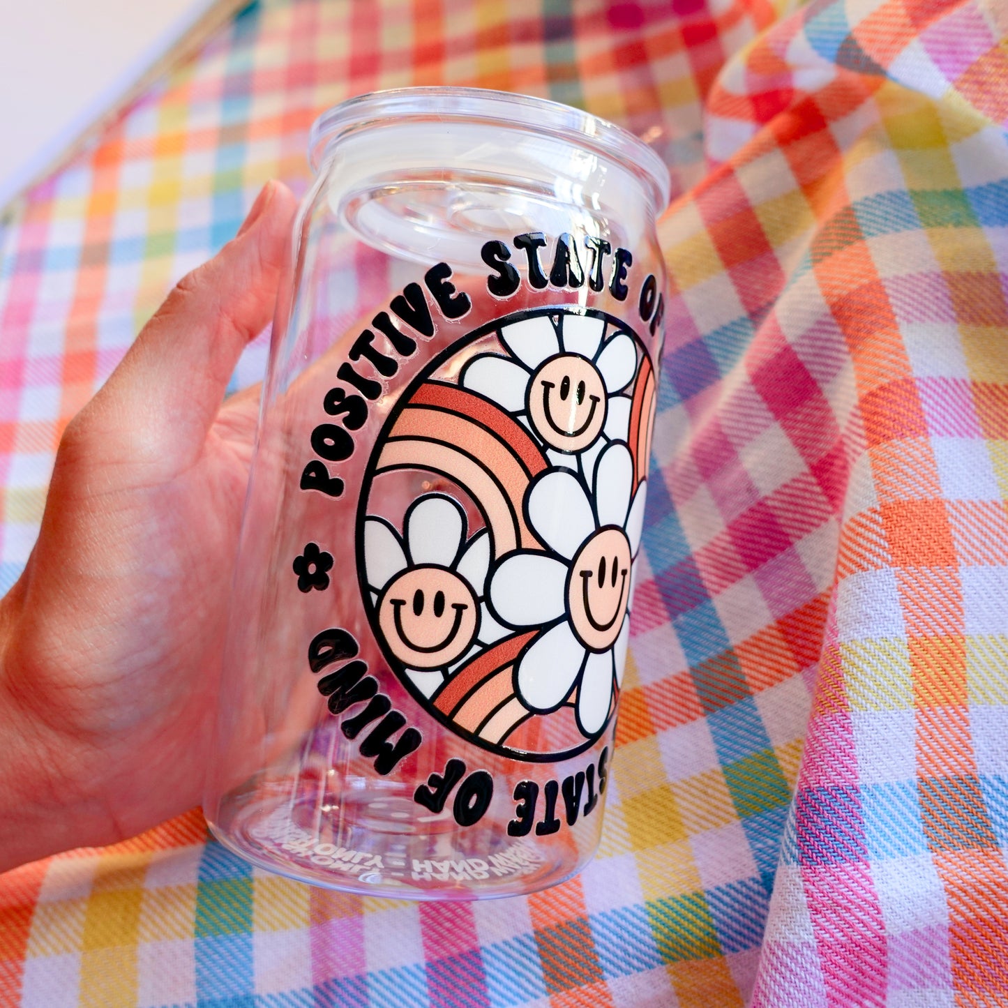 Positive State of Mind - 16 oz Clear Cup w/Lid and Straw