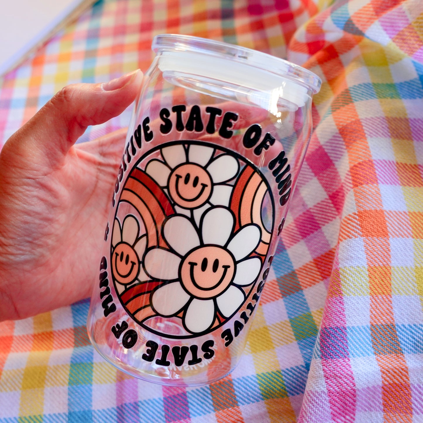 Positive State of Mind - 16 oz Clear Cup w/Lid and Straw