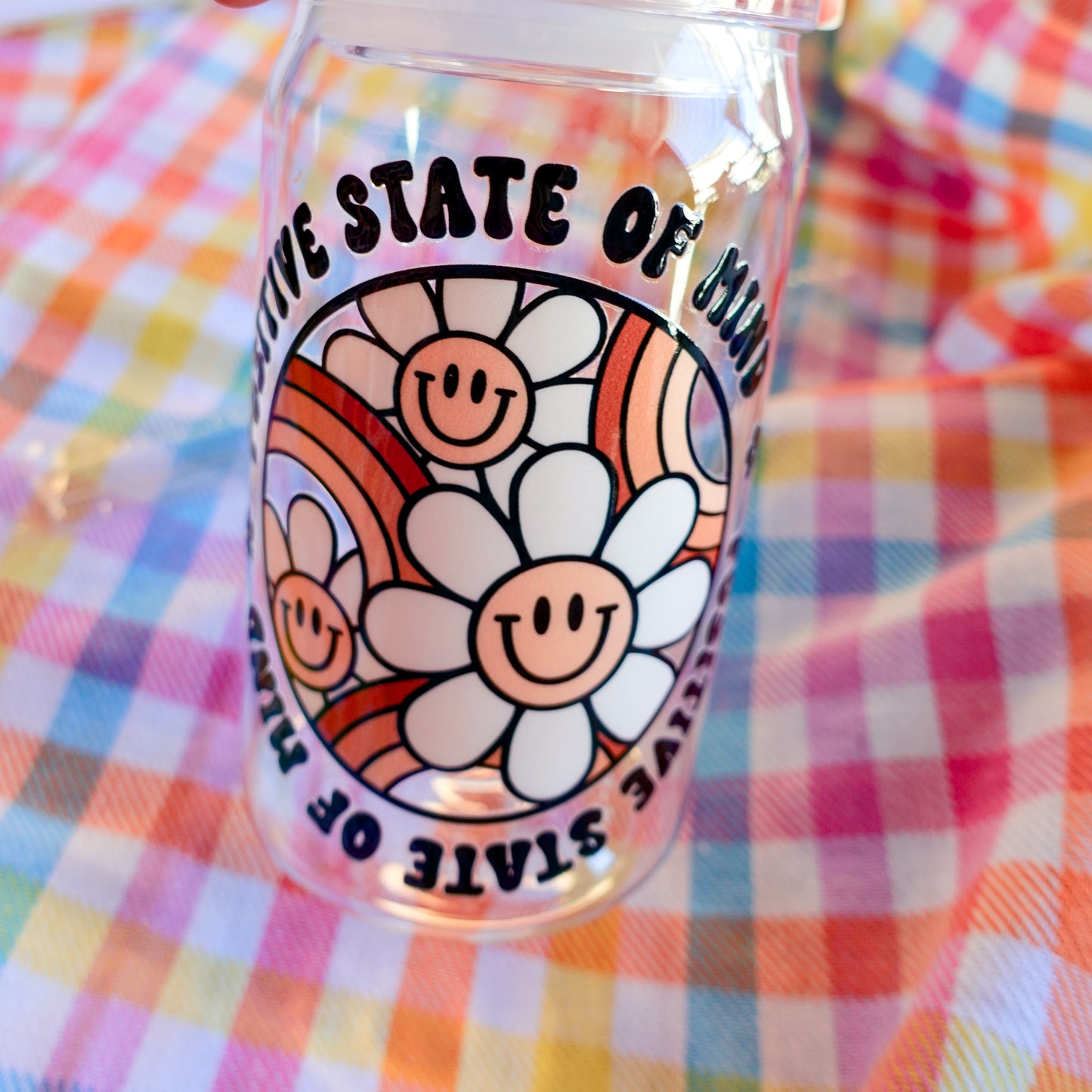 Positive State of Mind - 16 oz Clear Cup w/Lid and Straw