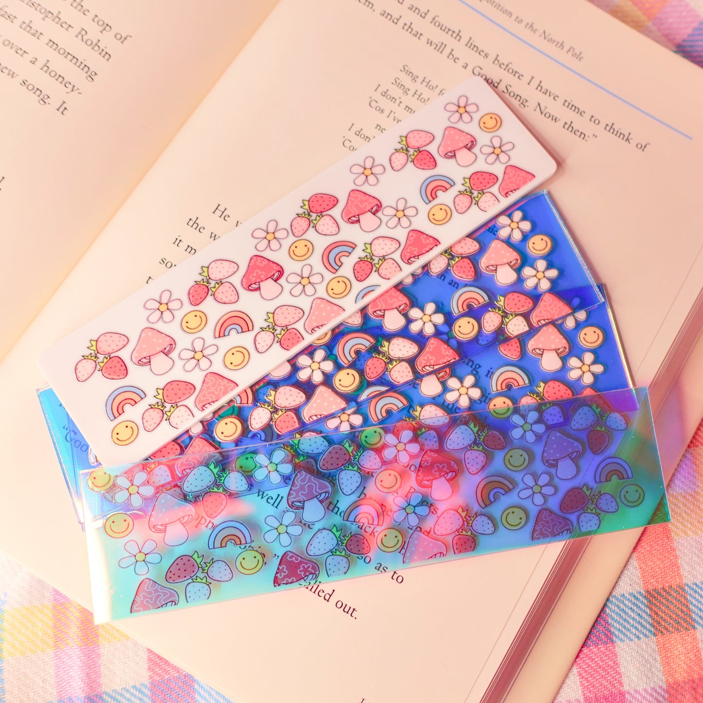 Happy Strawberry and Mushies Acrylic Bookmark