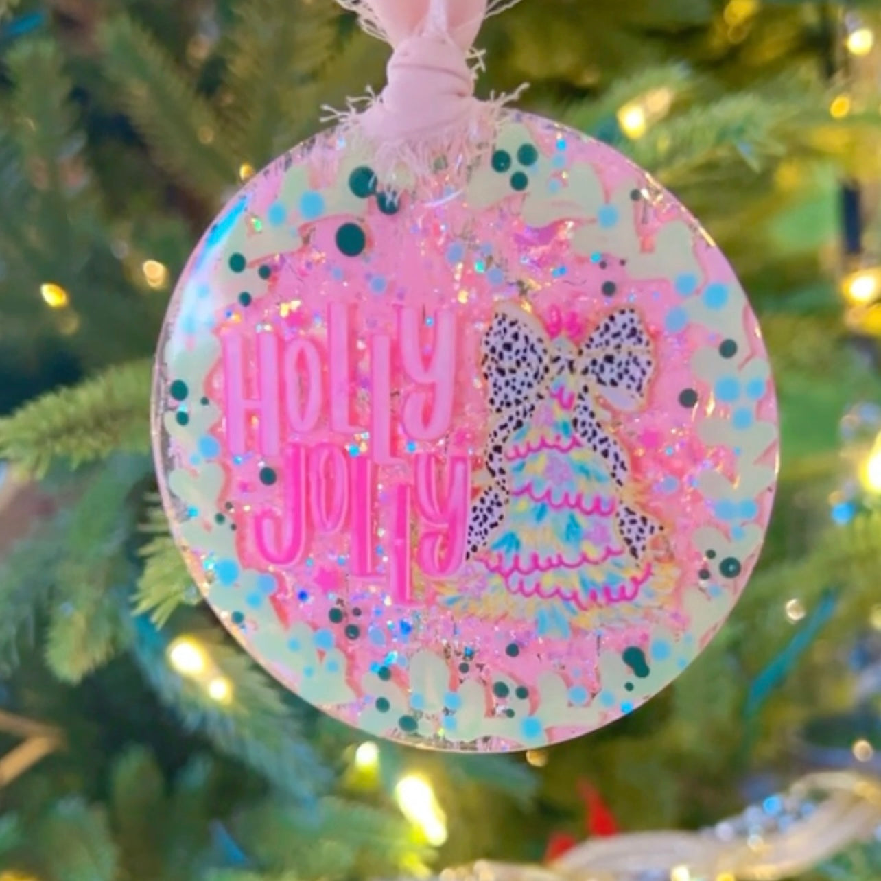 Holly Jolly Pink Diva Christmas Ornament