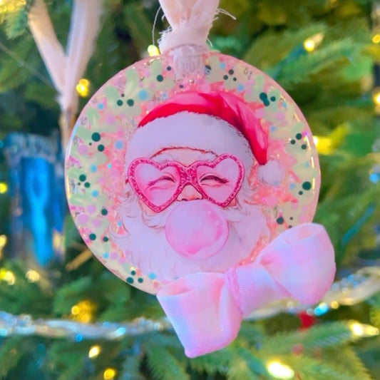 Pink Groovy Santa Christmas Ornament