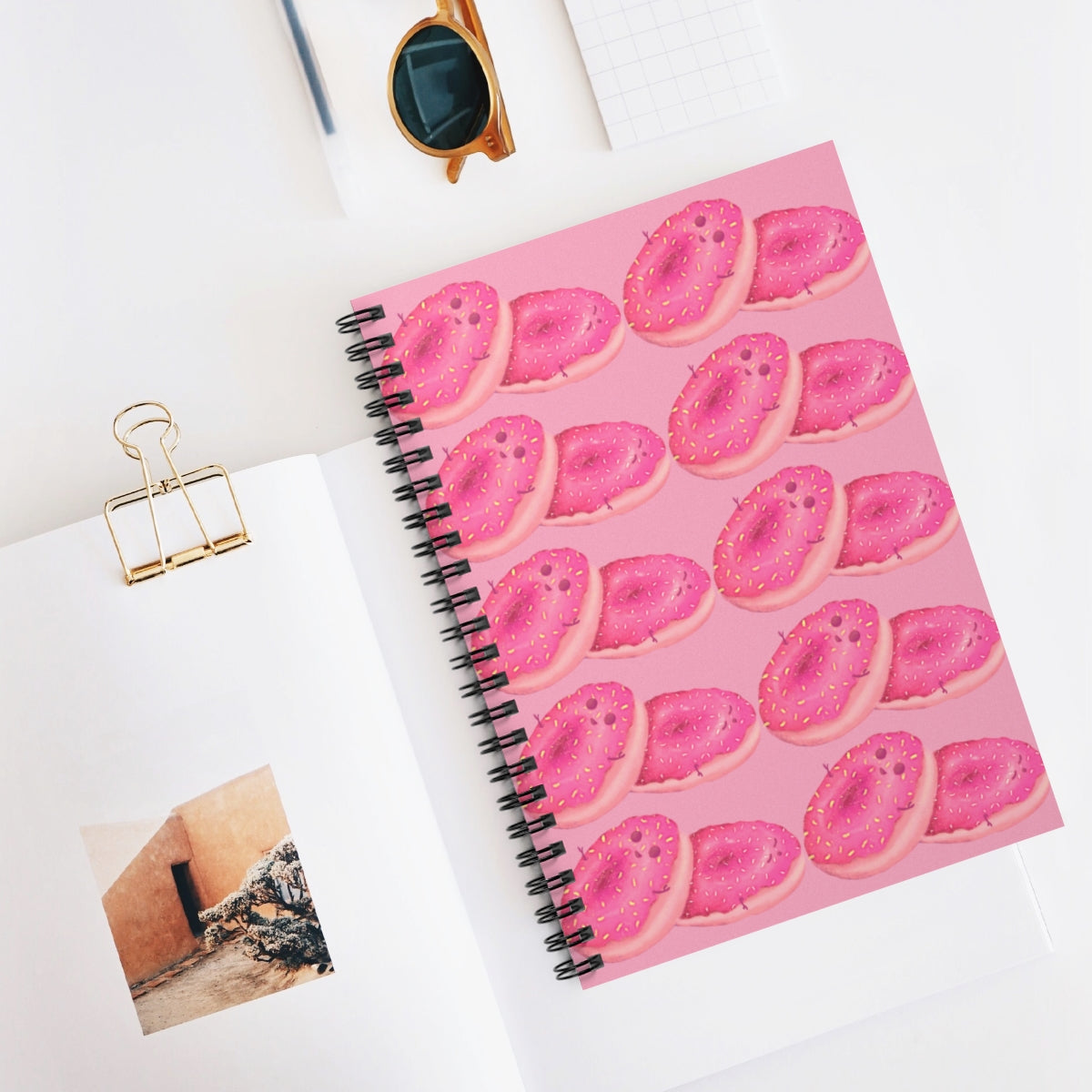 Donut Buddies on Pink Background - Spiral Notebook - Ruled Line